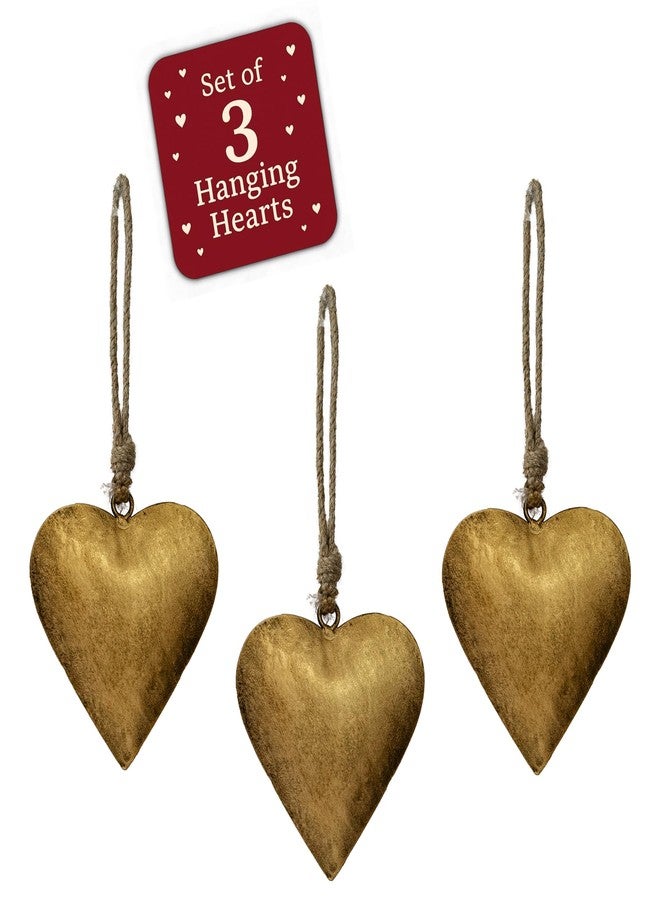 Mie Creations Vintage Metal 3 Hearts Wall Hanging Art, Gold Hearts Shaped Christmas Ornaments Decor | Valentines Day Gifts for Him Her, Decorations for Couples, Farmhouse Country Rustic Heart- Golden - Image 1